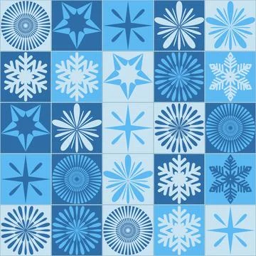 Christmas seamless pattern with square and snowflake, contrast blue monochrom Ilustración de archivo