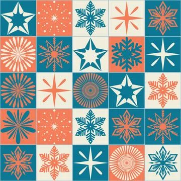 Christmas seamless pattern with square and snowflake, vector illustration イラスト素材