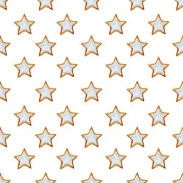 Christmas seamless pattern with star shaped gingerbread cookies on white ba.. Stock Illustration