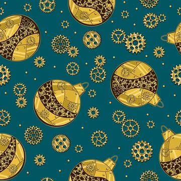 Christmas seamless pattern in steampunk style Illustrazione stock