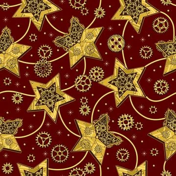 Christmas seamless pattern in steampunk style Stock Illustration