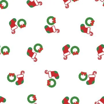 Christmas seamless pattern with stockings and wreaths. Stock Illustration