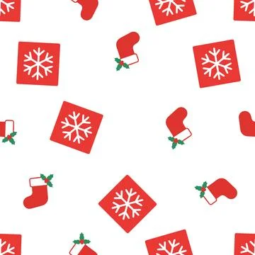 Christmas seamless pattern with stockings and snowflakes. Stock Illustration