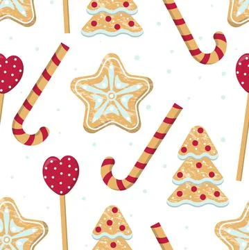 Christmas seamless pattern with sweets and gingerbread cookies Stock Illustration