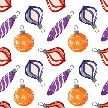 Christmas seamless pattern with tree balls in flat style. Vintage ornament Stock Illustration