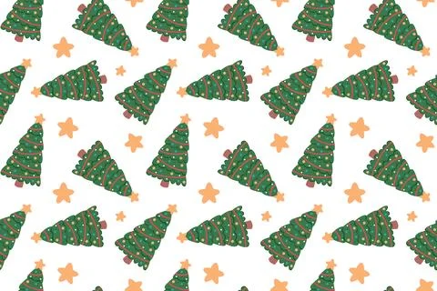Christmas seamless pattern with a tree, garland and star. Happy holidays. Stock Illustration