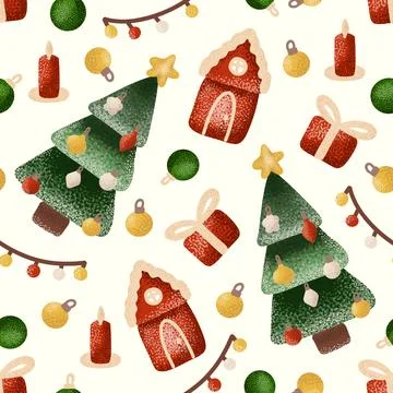 Christmas seamless pattern with tree holiday design, xmas background Stockillustratie