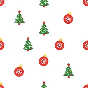 Christmas seamless pattern with trees and baubles. Stock Illustration