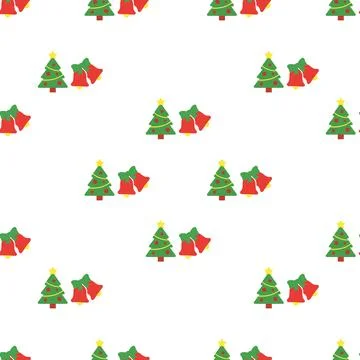 Christmas seamless pattern with trees and bells vector illustration. Illustrazione stock