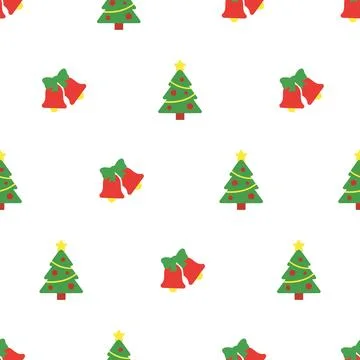 Christmas seamless pattern with trees and bells. Stock Illustration