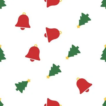 Christmas Seamless Pattern with Trees and Bells. Illustrazione stock