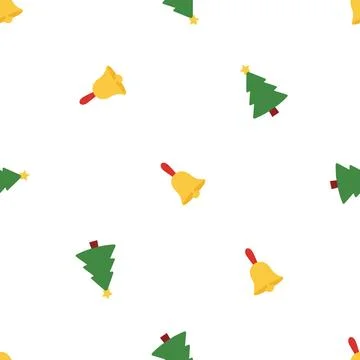 Christmas Seamless Pattern with Trees and Bells. Illustrazione stock