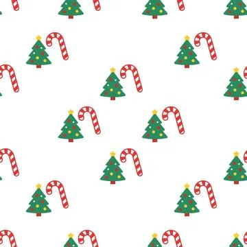 Christmas seamless pattern with trees and candy canes. Illustrazione stock