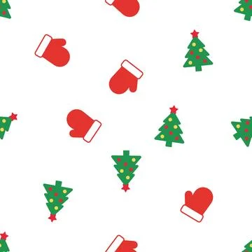 Christmas seamless pattern with trees and mittens. Illustrazione stock