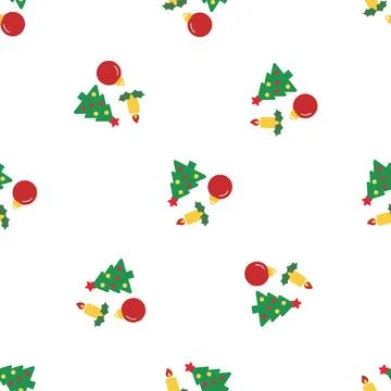 Christmas seamless pattern with trees and ornaments. Stock Illustration
