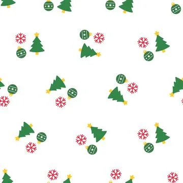 Christmas seamless pattern with trees and ornaments. Stock Illustration