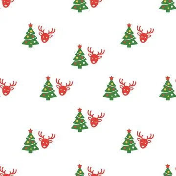 Christmas Seamless Pattern with Trees and Reindeer. Stock Illustration