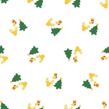 Christmas seamless pattern with trees and deers. Stock Illustration