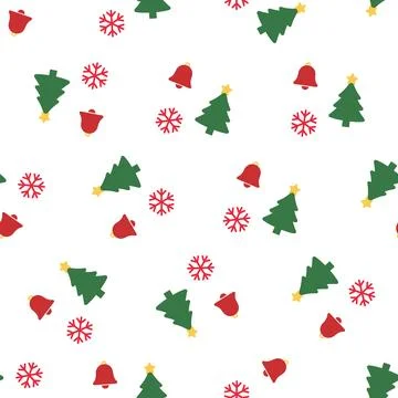 Christmas seamless pattern with trees and bells. Stock Illustration