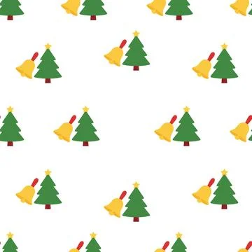 Christmas seamless pattern with trees and bells. Illustrazione stock