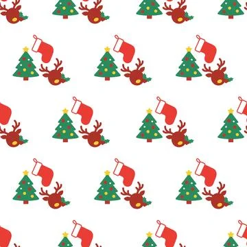 Christmas seamless pattern with trees and reindeer. Stock Illustration