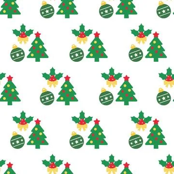 Christmas seamless pattern with trees and ornaments. Stockillustratie