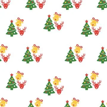 Christmas seamless pattern with trees and reindeer. Stock Illustration