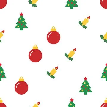 Christmas seamless pattern with trees baubles and candles. Stockillustratie