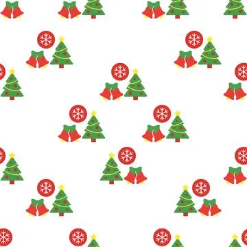 Christmas seamless pattern with trees bells and balls. Stock Illustration