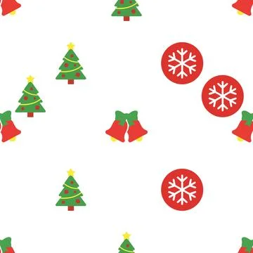 Christmas seamless pattern with trees bells and snowflakes. Stockillustratie