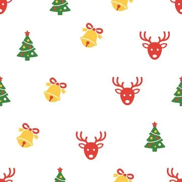 Christmas seamless pattern with trees bells and reindeer vector illustration. Stock Illustration