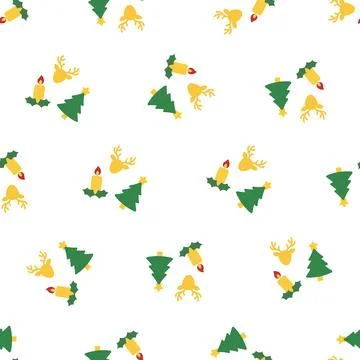Christmas seamless pattern with trees candles and reindeers vector background Stock Illustration