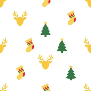 Christmas seamless pattern with trees reindeer and socks. Illustrazione stock