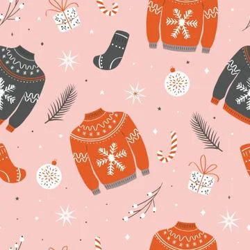 Christmas seamless pattern with ugly sweater. Woolen winter clothes Stock Illustration