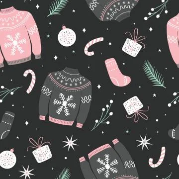 Christmas seamless pattern with ugly sweater. Woolen winter clothes Stock Illustration