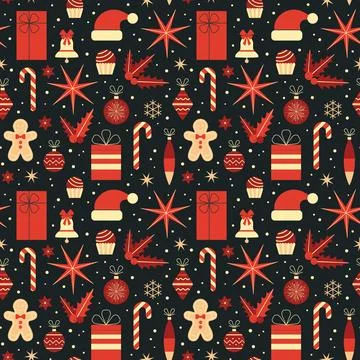 Christmas Seamless Pattern in Vintage Red Colors Stock Illustration