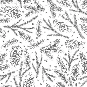 Christmas seamless pattern, white background. Pine twigs, red berries Illustrazione stock