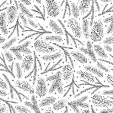 Christmas seamless pattern, white background. Pine twigs, red berries Illustrazione stock