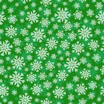 Christmas seamless pattern with white green snowflakes Stock Illustration