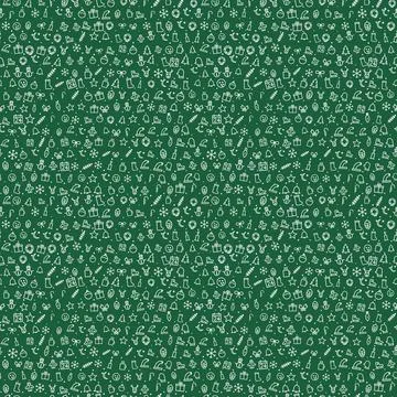 Christmas seamless pattern, white line icons on dark green background Illustrazione stock