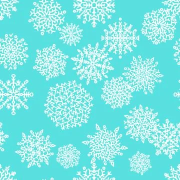 Christmas seamless pattern with white snowflakes on blue background. Vector Stock Illustration