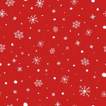Christmas seamless pattern. White snowflakes on red background. Falling snow  Stock Illustration