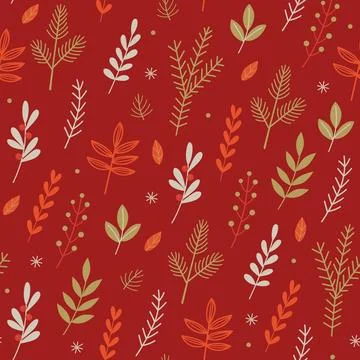 Christmas seamless pattern with winter evergreen plants Stock Illustration