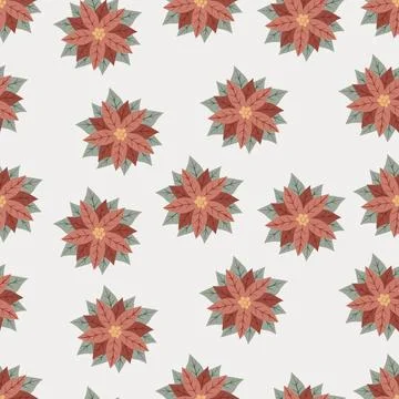 Christmas seamless pattern with winter flowers. Beautiful red Poinsettia fl.. Stock Illustration