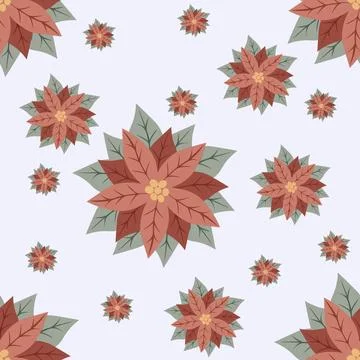 Christmas seamless pattern with winter flowers. Beautiful red Poinsettia fl.. Illustrazione stock