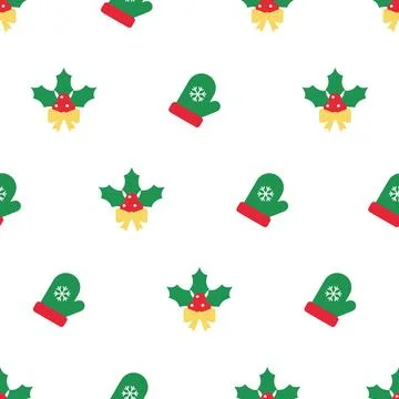Christmas seamless pattern with winter mittens and holly berries. Stockillustratie