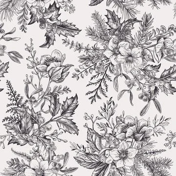 Christmas seamless pattern with winter plants. Illustrazione stock