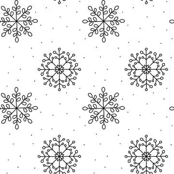 Christmas seamless Pattern. Winter Snowflake vector monoline. Flat line snowing Stock Illustration