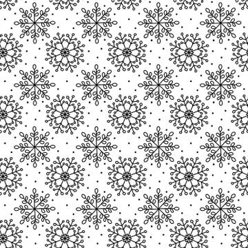 Christmas seamless Pattern. Winter Snowflake vector monoline. Flat line snowing 스톡 일러스트