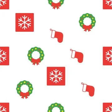 Christmas Seamless Pattern with Wreath Snowflake and Stocking. Stock-Illustration